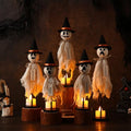 Halloween Ghost Decorations Set with LED Candles - Rustic Wooden Props, Indoor Use