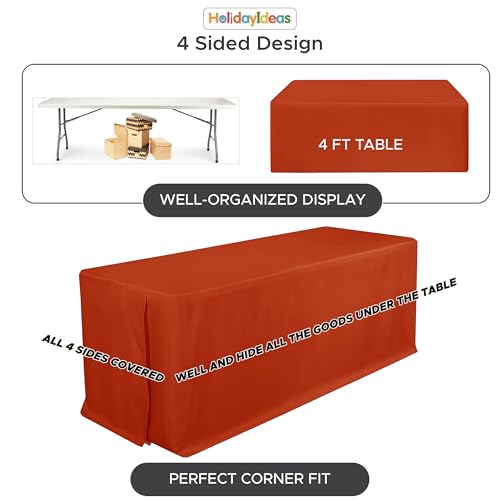 Rust Fitted Tablecloth for 8ft Tables - 4-Pack, 30x96 Inch, Fall Festival Decor