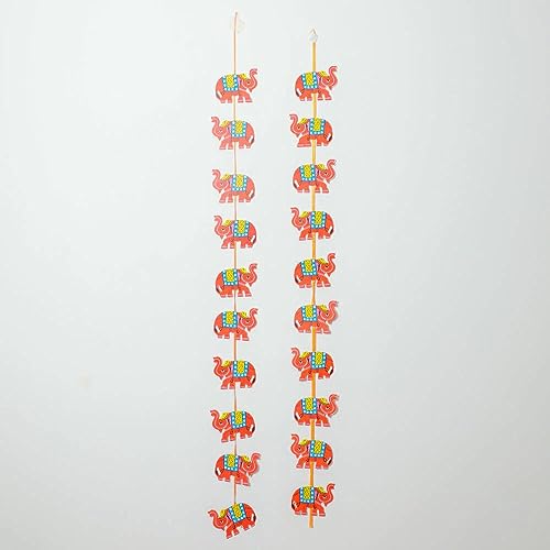 Orange Elephant Paper Garland Banner - Baby Shower, Pooja, Diwali Decor - 6 Ft Pack of 2
