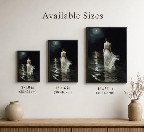 Gothic Moody Woman Canvas Wall Art - Moonlight Scene, 12x16 Inch - Dark Fantasy Decor - Variation of Moonlight Girl 16"L x 12"W