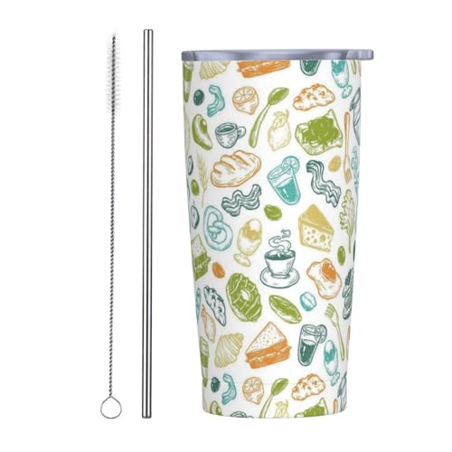 Green White Morning Breakfast Pattern 20oz Stainless Steel Travel Mug with Straw