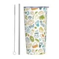 Green White Morning Breakfast Pattern 20oz Stainless Steel Travel Mug with Straw