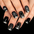 Halloween Press On Nails Short Square Black Nails with Spider Web Design & Glitter Tips - Reusable Fall Holiday Manicure 24Pcs - Color31