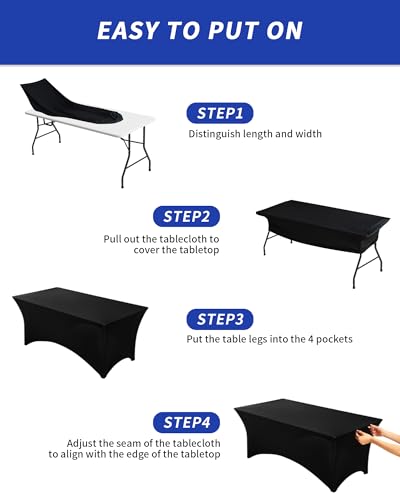 Fixwal 8FT Black Stretch Tablecloth - Fitted Polyester Spandex Cover, Premium Fit for 8 Foot Tables, Variation: Black / 8 Ft / 4