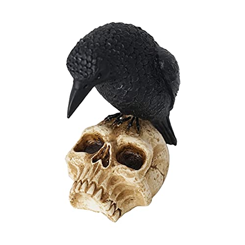 Halloween Gothic Crow on Skull Figurine - 5x 2.7x4 Inch Spooky Decor