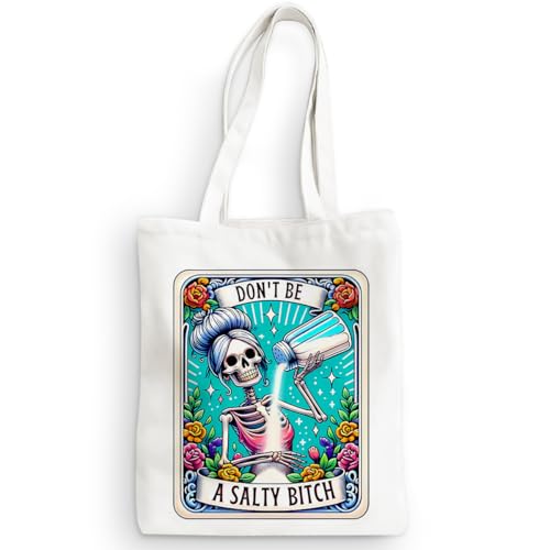 Multicolor Skull Tarot Canvas Tote Bag - Witchy Gifts for Women, Halloween, Christmas