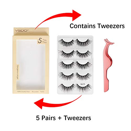 Leipple False Eyelashes 5 Pairs - Reusable 3D Mink Lashes - Handmade Thick Fluffy Natural Style - Bomb