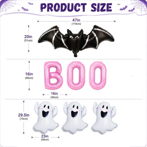 Halloween Foil Balloons Set with Ghost, Bat & Boo Letter Decor - 16 Inch