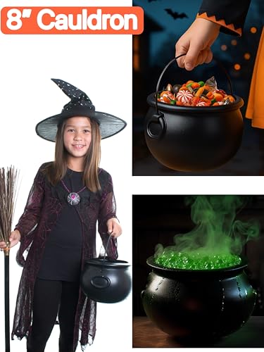 Halloween & St. Patrick’s Cauldron Set - Reusable Plastic Trick-or-Treat Buckets, 12 & 8 Inches