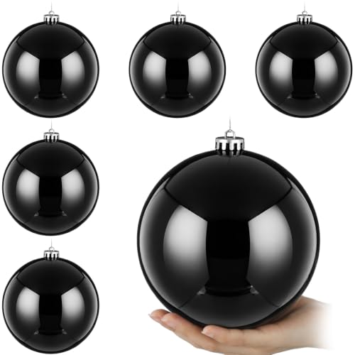 Large Black Christmas Ornaments Balls - 6 Inches Holiday Tree Decor - Set of 6