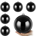 Large Black Christmas Ornaments Balls - 6 Inches Holiday Tree Decor - Set of 6