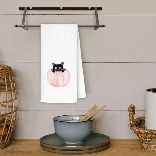Pumpkin Cat Halloween Kitchen Towels - Fall Decorative Hand Towels, 16x24 Inches