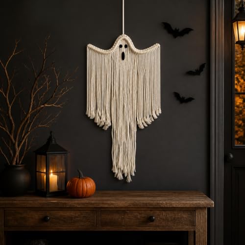 Spooky White Boho Ghost Halloween Decor - Long Ghost Wall Hanging