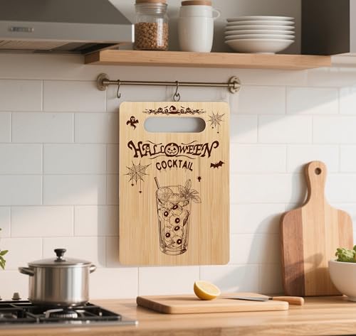Halloween Cocktail Bamboo Cutting Board with Decorative Print - Holiday Kitchen Gift - Variation: Halloween Cocktail