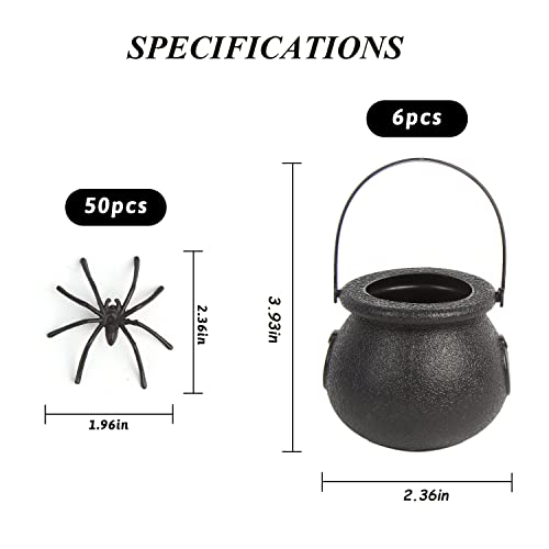 Mini Black Cauldron Candy Buckets with Spiders Halloween Decor 6pcs