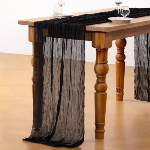 DeZerlor Black Cheesecloth Table Runners 2 Pack - Halloween Boho Decor