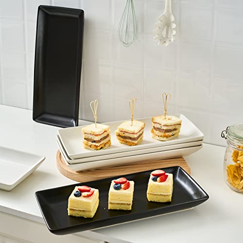 Black Porcelain Serving Platters Set of 4 - 14 Inch Rectangular Dinnerware