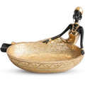 African Tribal Lady Jewelry Dish Tray - Gold & Black Handmade Home Decor
