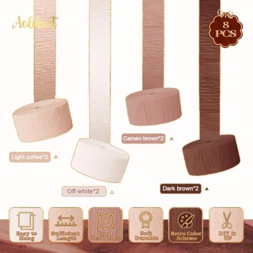 Brown Khaki White Boho Streamers Party Decorations - 8 Rolls, 656ft