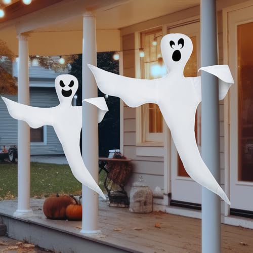 Cute Ghost Halloween Tree Wrap Decor - 2 Pcs Flying Ghosts for Outdoors & Yard