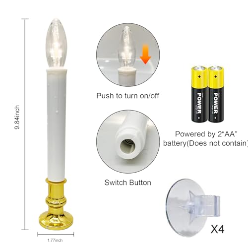 4 Pack Battery Operated LED Window Candles with Timer - Gold, 10.5 Inch