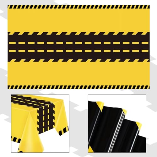 Yellow & Black Construction Tablecloths - Rectangle 51x86 Inch Kids Party Cover - Set of 4