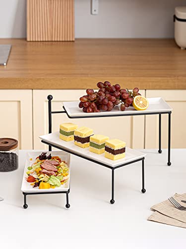 Kanwone 3-Tier White Porcelain Serving Stand - Style1, 14.5 x 6 Inches