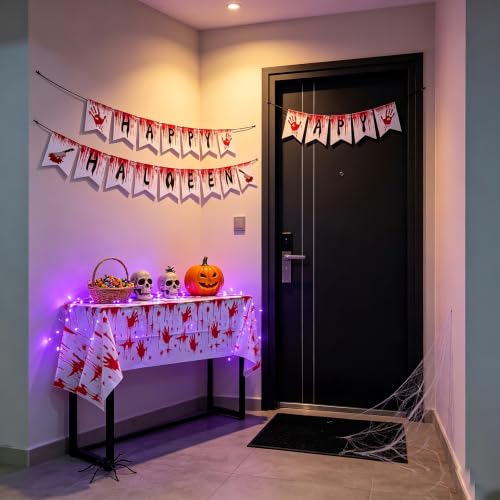Halloween Bloody Handprint Party Tablecloth & Flag Set - Horror Theme