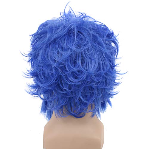 Men's Short Curly Blue Anime Cosplay Wig with Big Beard - Adjustable Fit