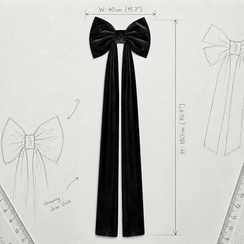 Black Velvet Christmas Bow Topper - Large 16x71 Inch Holiday Decor, Wreath & Door Accent, Reusable
