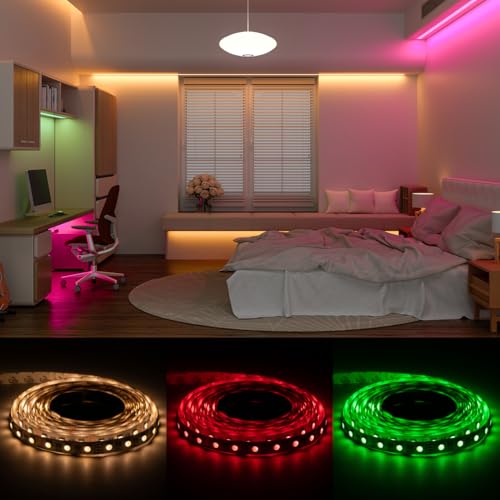RGBW LED Light Strip 16.4ft Warm White & RGB + White 3000K-3500K, IP67, Black PCB