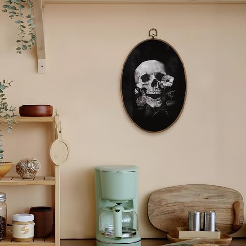 Gothic Skull Wall Art - Dark Gothic Oval Canvas Decor for Home & Bedroom