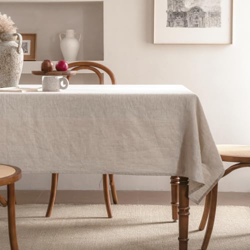 Rectangular Linen Tablecloth 60x84 Inches - Natural French Flax, Machine Washable