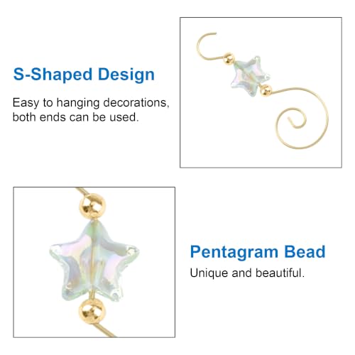 Christmas Ornament Hooks with Pentagram Bead Set - Gold & Light Green, 30 pcs