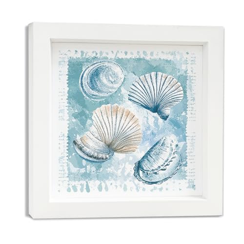 Coastal Seashell Wall Art Decor - Beach Room Wall Hanging, 7x7 Inch