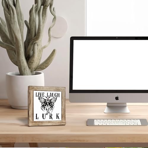 Live Laugh Lurk Halloween Wooden Sign Rustic Table Decor 5.9x5.9 Inches - Freestanding Office & Home Accent