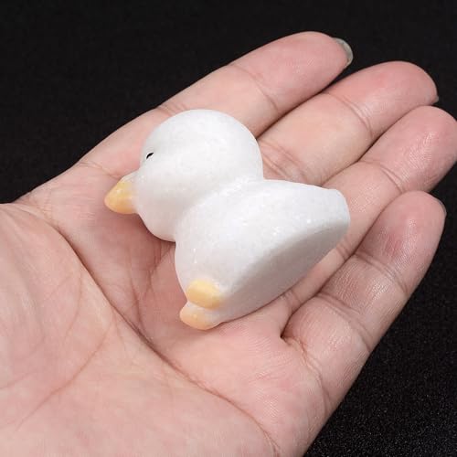 Justinstones Matte White Marble Duck Figurine - Natural Gemstone Home Decor Gift