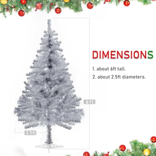 Silver Artificial Christmas Tree 6ft Tinsel Holiday Tree with 550 Tips - Indoor & Outdoor Decor