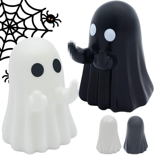 Halloween Ghost Figurine Set - Spooky Cute Indoor Decorations, 2 Pack Black & White