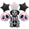 Halloween Skeleton Dog Foil Balloons Set - Pink Skull & Star Decorations