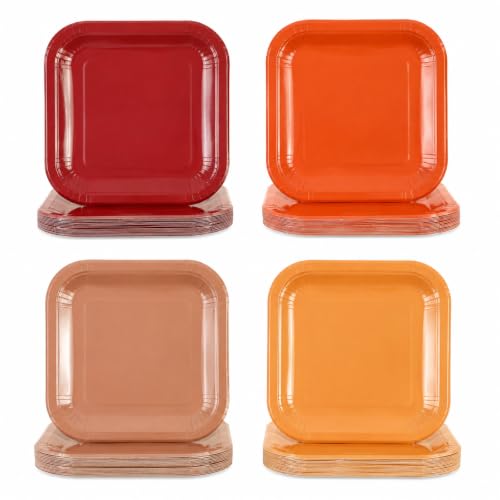 Multicolor 48pcs Fall Disposable Square Paper Plates 7 Inch Party Decor