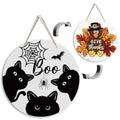 Halloween Door Sign Reversible Thanksgiving & Halloween Wall Decor - Boo 3