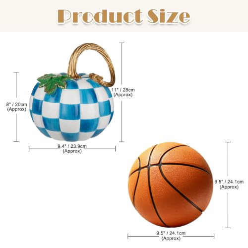 Blue White Checkered Large Decorative Pumpkin for Fall Decor - Variation of THIS listing