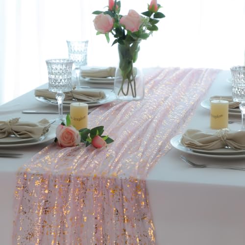 Pink Gold Table Runner 10FT Sheer Gauze Tulle Romantic Decor - Snowkingdom