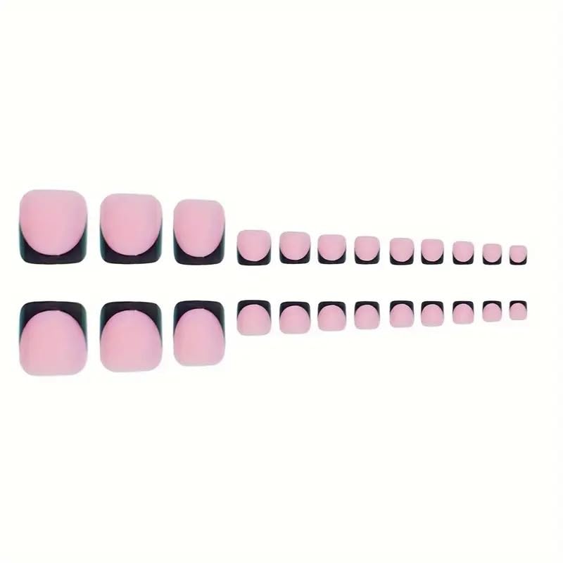 Black French Tip Press On Nails & Toenails Set - Medium Square Fake Nails for Women