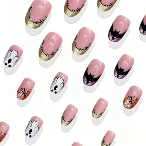Halloween Press On Nails for Women - Short Oval Fake Nails 24Pcs - Variation 11