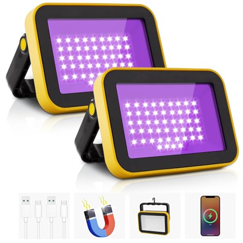 Rechargeable LED Black Light 2 Pack - Portable UV Flood Light for Party Halloween Fishing