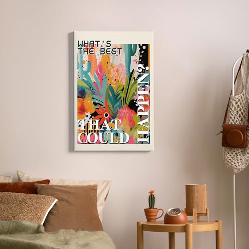 Maximalist Floral Framed Canvas Wall Art Decor 16x24 Inches - Eclectic Botanical Home Decoration