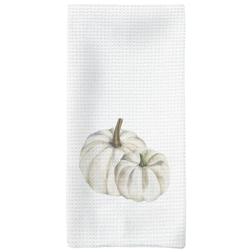 White Fall Kitchen Towels with Pumpkin Design - 16x24in Decorative Hand Towels