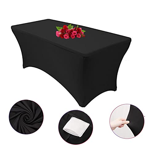 Black 10FT Spandex Fitted Tablecloth for 10 Foot Rectangle Tables - 2 Pack
